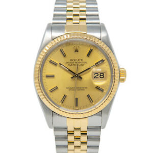 Rolex Men's Datejust 36 Yellow Gold & Steel 16013 Wristwatch - Champagne Face