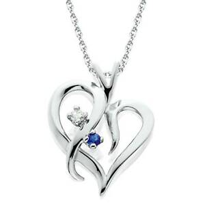 Blue Sapphire & Diamond Heart Pendant 14 KT White Gold With 18" Chain