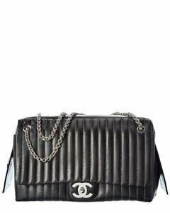 Chanel Black Lambskin Leather Single Flap Shoulder Bag Women's