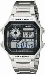 Casio Men's Quartz Multifunction Silver-Tone Bracelet 42mm Watch AE1200WHD-1A