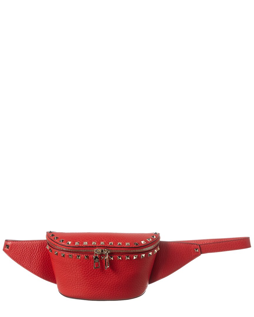 Valentino Rockstud Grainy Leather Belt Bag Women's Red 85