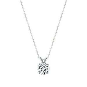 1 Ct Round Brilliant Cut Solid 14K White Gold Solitaire Pendant 18" Necklace