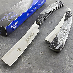 10" GRIM REAPER DEATH STRAIGHT RAZOR STAINLESS STEEL FOLDING KNIFE Fantasy Blade