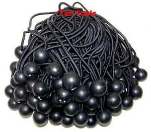 100pcs 6" Black Ball Bungee Bungie Cord Heavy Duty Canopy Tarp Tie Downs Straps