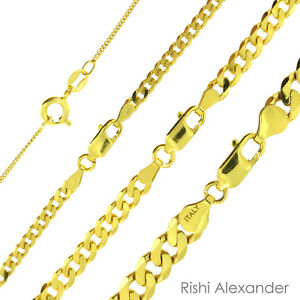 14k Gold over 925 Sterling Silver Curb Cuban Mens Women Chain Necklace All Sizes
