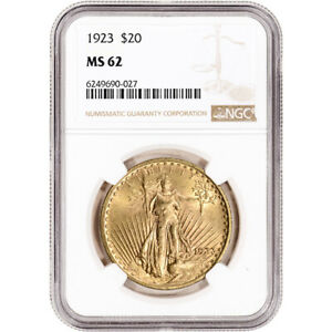 1923 US Gold $20 Saint-Gaudens Double Eagle - NGC MS62
