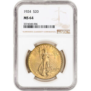 1924 US Gold $20 Saint-Gaudens Double Eagle - NGC MS64