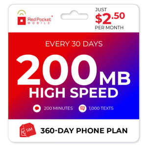$2.50/Mo Red Pocket Prepaid Plan: 200 Talk 1000 Text 200MB