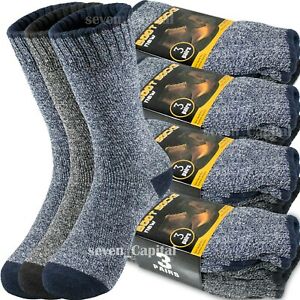 3-12 Pair Mens Winter Thermal Warm Heavy Duty Cotton Crew Work Boots Socks 9-13