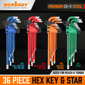 36pc Hex Key Allen Wrench Set Ball End SAE Metric Star Long Arm Industrial Grade