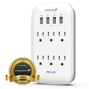 6 Outlet Surge Protector With 4 USB Charger Ports Wall Adapter Tap [ETL listed]