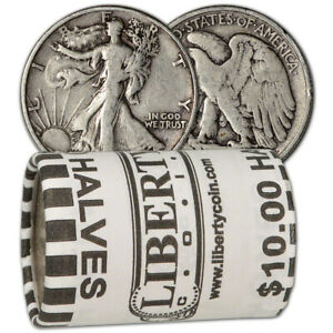 90% Silver Walking Liberty Half Dollars - Roll of 20 - $10 Face Value