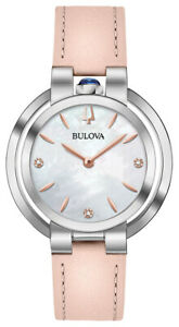 Bulova Women's Quartz Diamond Accent Pink Leather Strap 35mm Watch 96P197