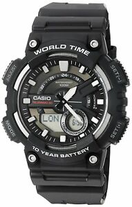 Casio Men's Quartz World Time 10 Yr Battery Black Resin 47mm Watch AEQ110W-1A