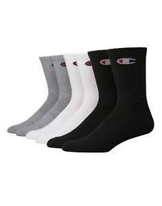 Champion Crew Socks 6-pairs Men's Athletics Logo Pack Extra Cushioning 3 Colors