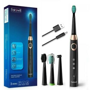 Electric Toothbrush Rechargeable 4x Brush Head Powerful Sonic Cleaning Fairywill