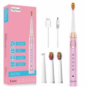 Fairywill Electric Toothbrush Rechargeable Adults 5 Modes Clean Pink for Adults