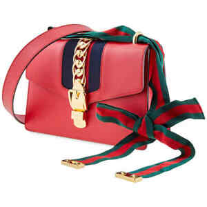 Gucci Leather Sylvie Small Shoulder Bag- Hibiscus Red 421882 CVLEG 8604