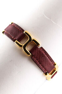 Hermes Leather Chain Link Bracelet Red Gold