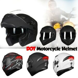 ILM Motorcycle Dual Visors Flip up Modular Full Face Helmet DOT with LED Light