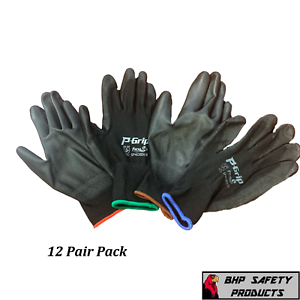 LIBERTY P-GRIP WORK GLOVES BLACK PU POLYURETHANE COATED PALM SP4638BK (12 PAIR)