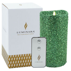 Luminara 7” Flameless Candle Pillar Glitter LED Light Real Flame Effect Remote