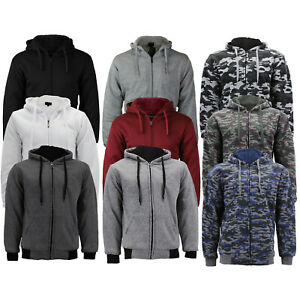 Men's Athletic Warm Soft Sherpa Lined Fleece Zip Up Sweater Jacket Hoodie