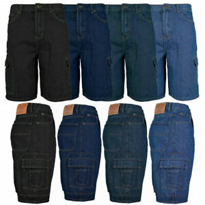 Men's Denim Cargo Shorts Premium Cotton Multi Pocket Relaxed Fit Stonewash Jean