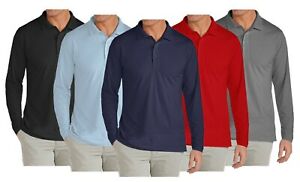 Mens Long Sleeve Polo Pique Shirt Modern Fit Casual Cotton Blend Button NWT
