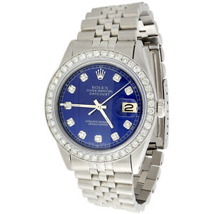 Mens Rolex 36mm DateJust Diamond Watch Jubilee Steel Band Custom Blue Dial 2 CT.