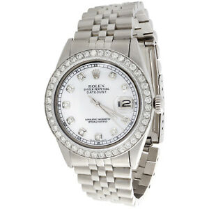 Mens Rolex 36mm DateJust Diamond Watch Jubilee Steel Band White MOP Dial 2 CT.