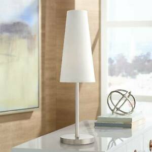 Modern Table Lamp Brushed Steel White Cone Shade for Living Room Bedroom Bedside