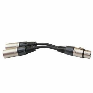 New 3pin XLR FEMALE jack to dual 2 MALE plug Y SPLITTER cable adaptor 1 ft cord