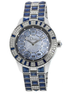 New Dior Christal 38mm Blue Mother Of Pearl Diamond Women's Watch CD114510M001