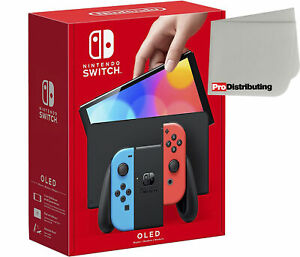 Nintendo Switch OLED Model with Neon Red Blue Joy-Cons and Screen Cleaning Cloth