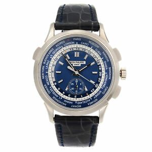 Patek Philippe Complications 18K White Gold Blue Dial World Time Watch 5930G-010