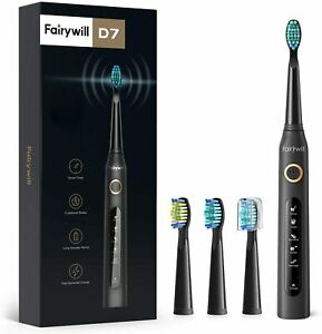 Sonic Electric Toothbrush Rechargeable 4x Brush Heads 507 Black Precise Cleaning