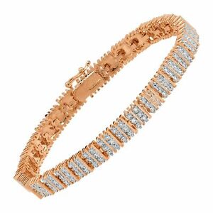 Square Link Tennis Bracelet with Diamonds in 14K Plated Brass, 7.25"