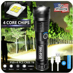 Super-Bright 90000LM LED Tactical Flashlight With Rechargeable Battery
