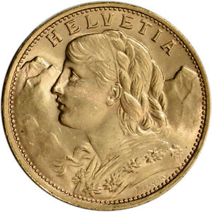 Swiss Gold 20 Francs (.1867 oz) - Helvetia - BU - Pre 1934 - Random Date