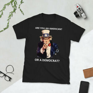 TRUMP 2020 Short Sleeve Unisex T-Shirt AMERICAN OR DEMOCRAT ANTI LIBERAL MAGA