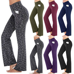 Women's Bootcut Yoga Pants w/ Pockets High Waist Workout Bootleg Flared Leggings