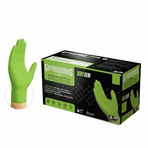 1000/cs GLOVEWORKS HD 8 Mil GWGN Latex Free Nitrile Disposable Gloves - Green