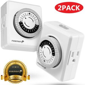 2x Indoor 24-Hour Plug In Daily Mechanical 2 Outlet Timer Light 3 Prong Switch
