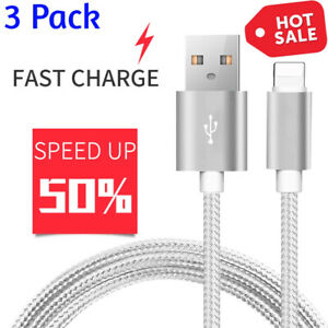 3 PACK 10 FT Heavy Duty Braided USB Charger Cable Cord For iPhone 11 XS X 8 7 6
