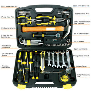 61-Piece Homeowner General Portable Repair Hand Tools Kit with Plastic Tool Box