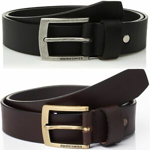 Alpine Swiss Mens Leather Belt Slim 1 1/4” Casual Jean Dakota Signature Buckle