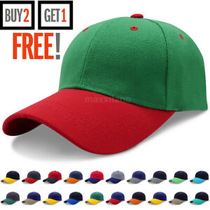 Baseball Cap Plain 2 Two Tone Loop Adjustable Solid Hat Polo Style Visor Caps