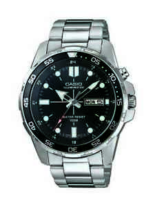 Casio Men's Quartz Date Black Dial Silver-Tone Bracelet 46mm Watch MTD1079D-1AV