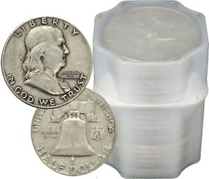 FULL DATES Roll of 20 $10 Face Value 90% Silver Franklin Half Dollars